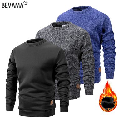 Men's Warm Crew Neck Sweatshirt Fleece Lined Thermal Pullove
