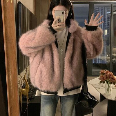 Women's Double-Sided Winter Coat Imitation Mink Fur Hooded C