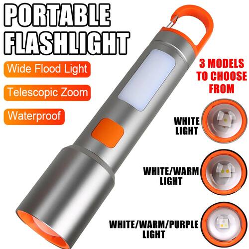 Super Bright LED COB Flashlight USB Rechargeable Torch 1-3 O