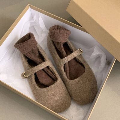 New Fashion Square Toe Fleece Flet Ballet Flats Woman Winter