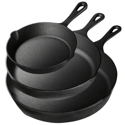 3PCS Cast Iron Skillet Set (6/8/10 Inch)  Pre-Seasoned, Heav