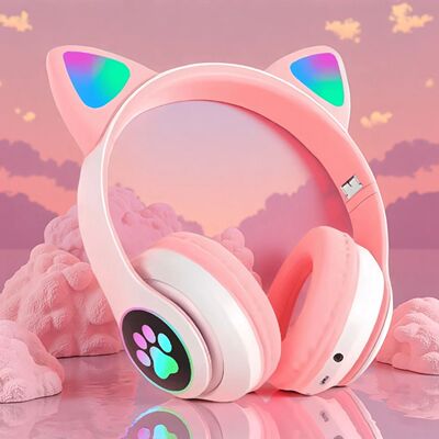 New Flash Light Cute Cat Ears Wireless Headphone with Mic Co