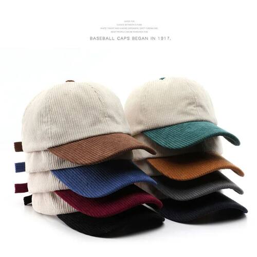 Spring Autumn Corduroy Spliced Color Baseball Caps for Men W