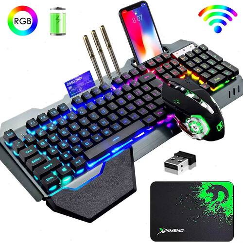 K680 Wireless Gaming Keyboard and Mouse Combo,Rainbow LED Ba