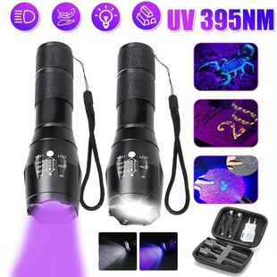 2 In 1 Ultraviolet Flashlight Purple White Dual Light Zoomab