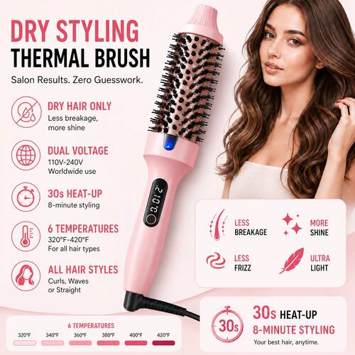 Dual Voltage Ionic Thermal Brush For Curling And Straighteni