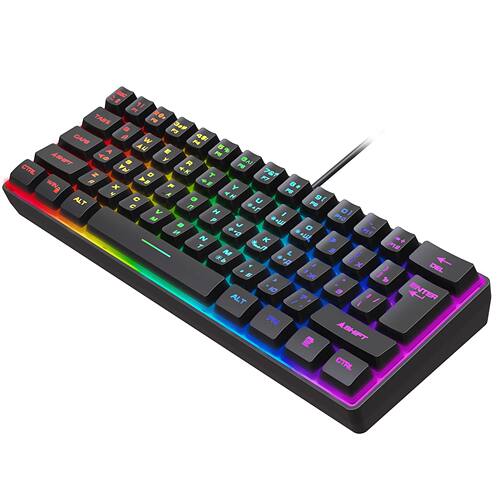 Gaming Keyboard, Russian/English RGB Backlit 61 Key Ultra-Co