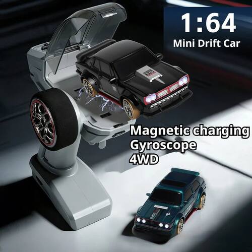 Rc Drift Car 1/64 Scale Mini 4wd Gyro Magnetic Charging Full