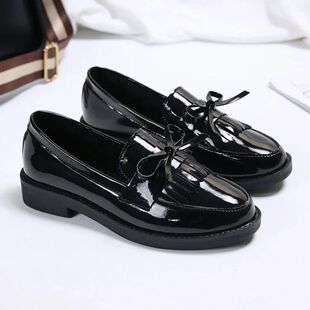 Black Loafers for Women Platform PU Leather Casual Shoes Wom