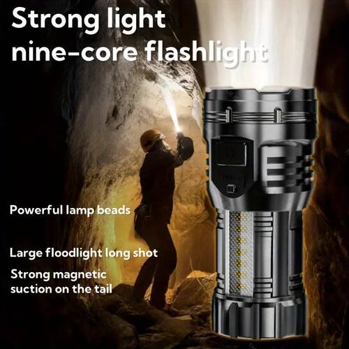 Super Bright 3 LED Flashlight Type-C Rechargeable Zoom Torch