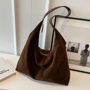 Women Suede Shoulder Bag with Zipper Hobo Bags Large Capacit