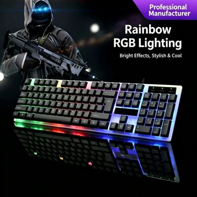 RGB Backlit Mechanical Touch Feel Wired Keyboard Ergonomic D