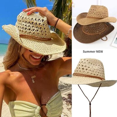 Vintage Western Cowboy Sun Hat Men Women Straw Hat Outdoor T