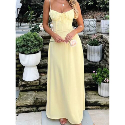 V-neck Sleeveless Camisole Solid Color Lace Up Women's Dress