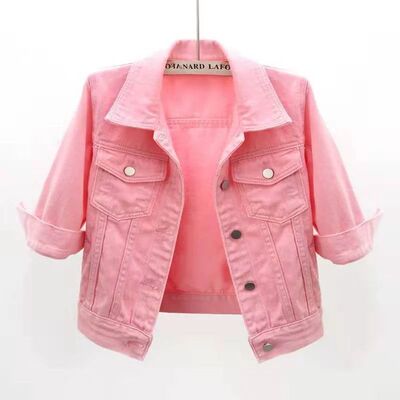 2024 New Summer Women Denim Jacket Candy Color Casual Short