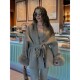 Faux Fur Jacket Solid Sleeve Elegant Woman Lace Mid lengt
