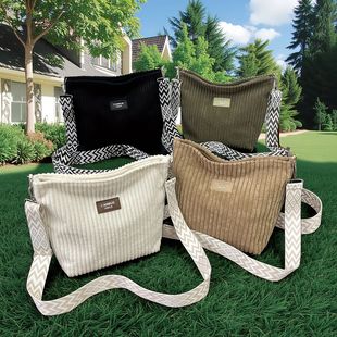 Solid Color Corduroy Messenger Bag Versatile Handbag Women S