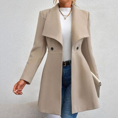 Women's Fashion Lapel Button Slim-Fit Woolen Coat for Autumn