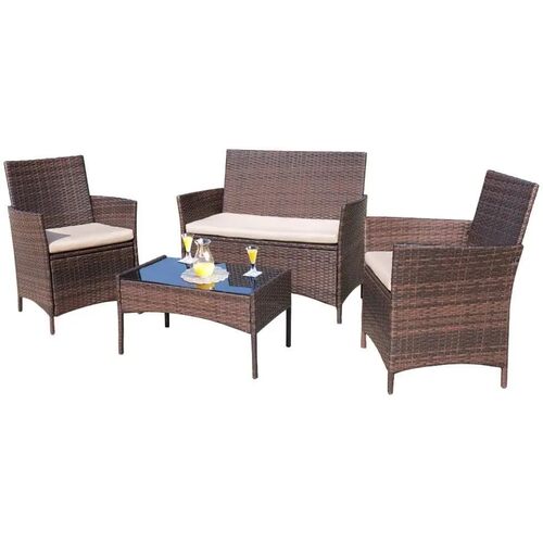 4 Pieces Outdoor Patio Furniture Sets Rattan Chair Wicker Se