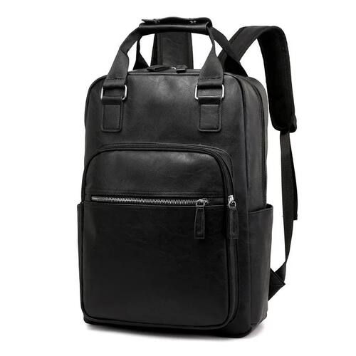 black work backpack PU leather bag man shoulder bags Waterpr