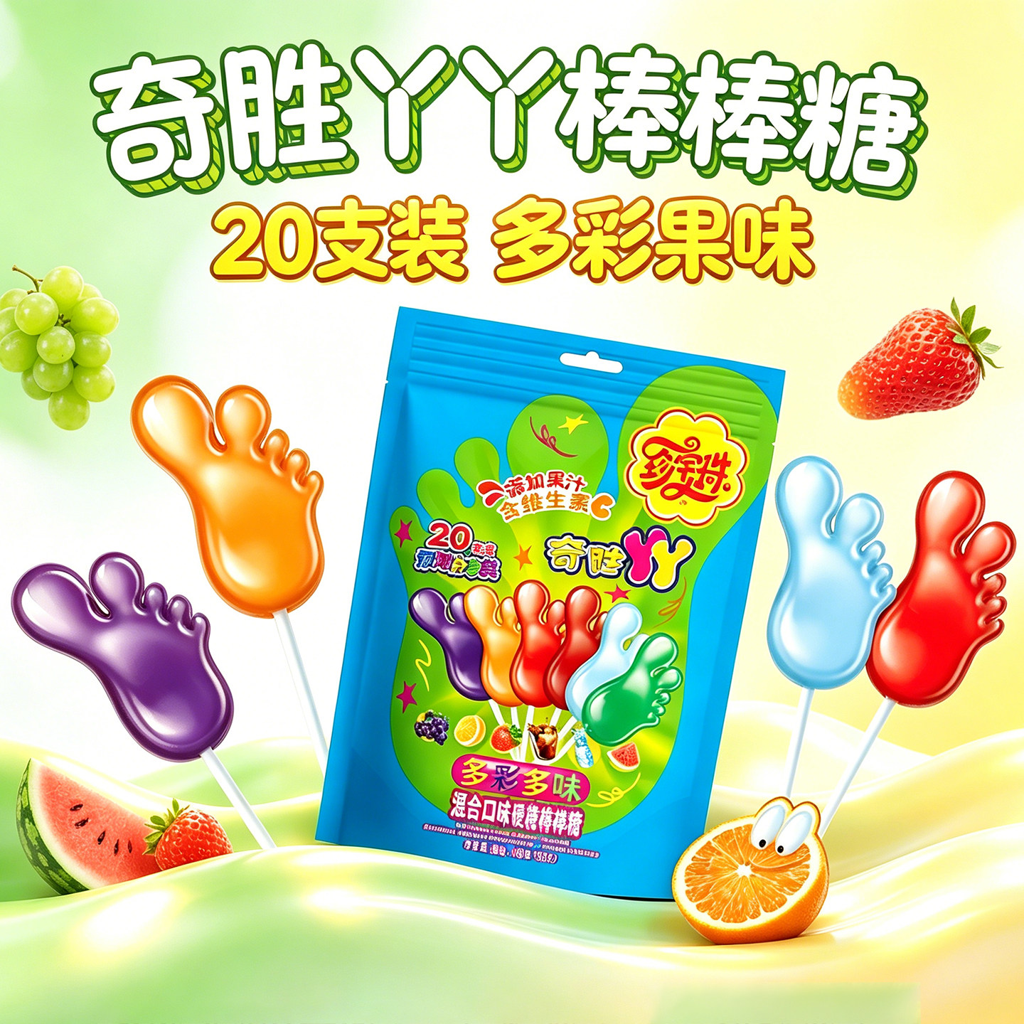珍宝珠奇胜丫丫棒脚板脚丫子棒棒糖180g喜糖儿童零食硬糖网红糖果