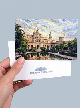 COLOR MASH原创插画 西班牙景点 塞维利亚王宫欧洲旅游纪念明信片