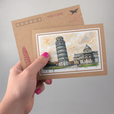 COLOR MASH原创插画意大利风光明信片比萨斜塔 欧洲旅游纪念