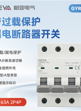 GEYA格亚空气开关2P4P断电开关过载保护剩余电流动作断路器AC/A型