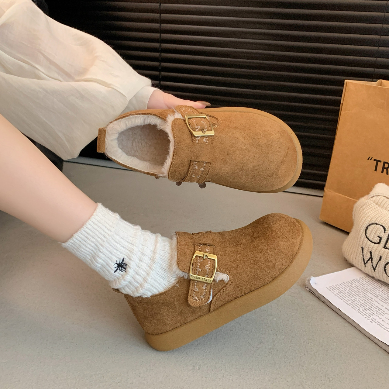 厚底加绒全包勃肯鞋保暖毛毛棉鞋女2025新款冬季爆款豆豆鞋雪地靴,女鞋,时尚雪地靴,淘宝优惠券,粉丝福利购,淘宝优惠卷