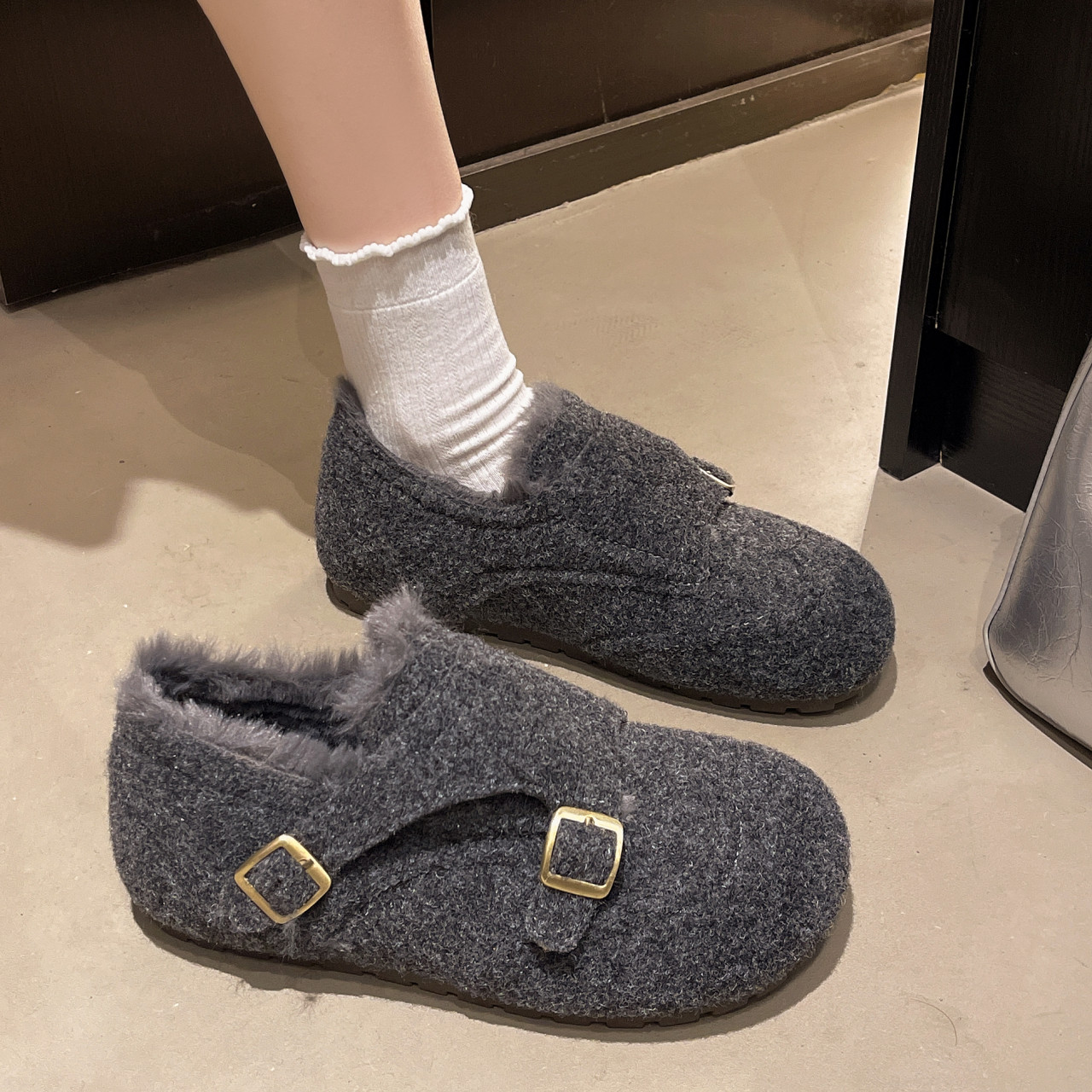 灰色勃肯鞋女2025新款冬季爆款超火一脚蹬加绒加厚保暖雪地棉鞋子