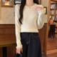 Alley 打底上衣 内搭针织衫 Closet韩版 圆领蕾丝花边毛衣秋冬新款
