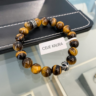 KALIRA黄虎眼石S925纯银十字花男女手串情侣高级感珠串手链 CELIE