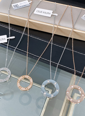 圆圈镶钻圆饼男女项链