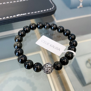 官方正品CELIE KALIRA黑曜石S925银六字真言男女手串转运情侣手链