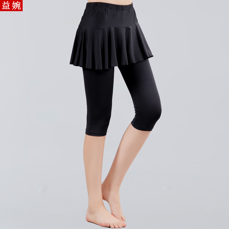 广场舞裤子夏季七分跳舞裙裤牛奶丝舞蹈裤裙女速干运动服装健身裤