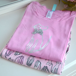 长裤 清 长袖 睡衣甜美卡通猫咪春秋季 粉色 外贸纯棉少女家居服套装