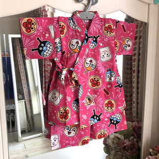 纯棉竹节棉 日本男童宝和服套装短袖家居服汗蒸睡衣演出卡通玫红