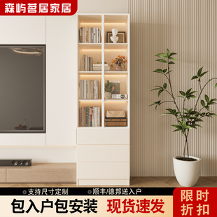 家用书柜玻璃门客厅电视机边柜展示柜落地置物柜定制收纳柜