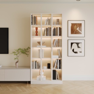 带玻璃门家用落地书柜客厅定制靠墙展示柜储物柜一体防尘书柜