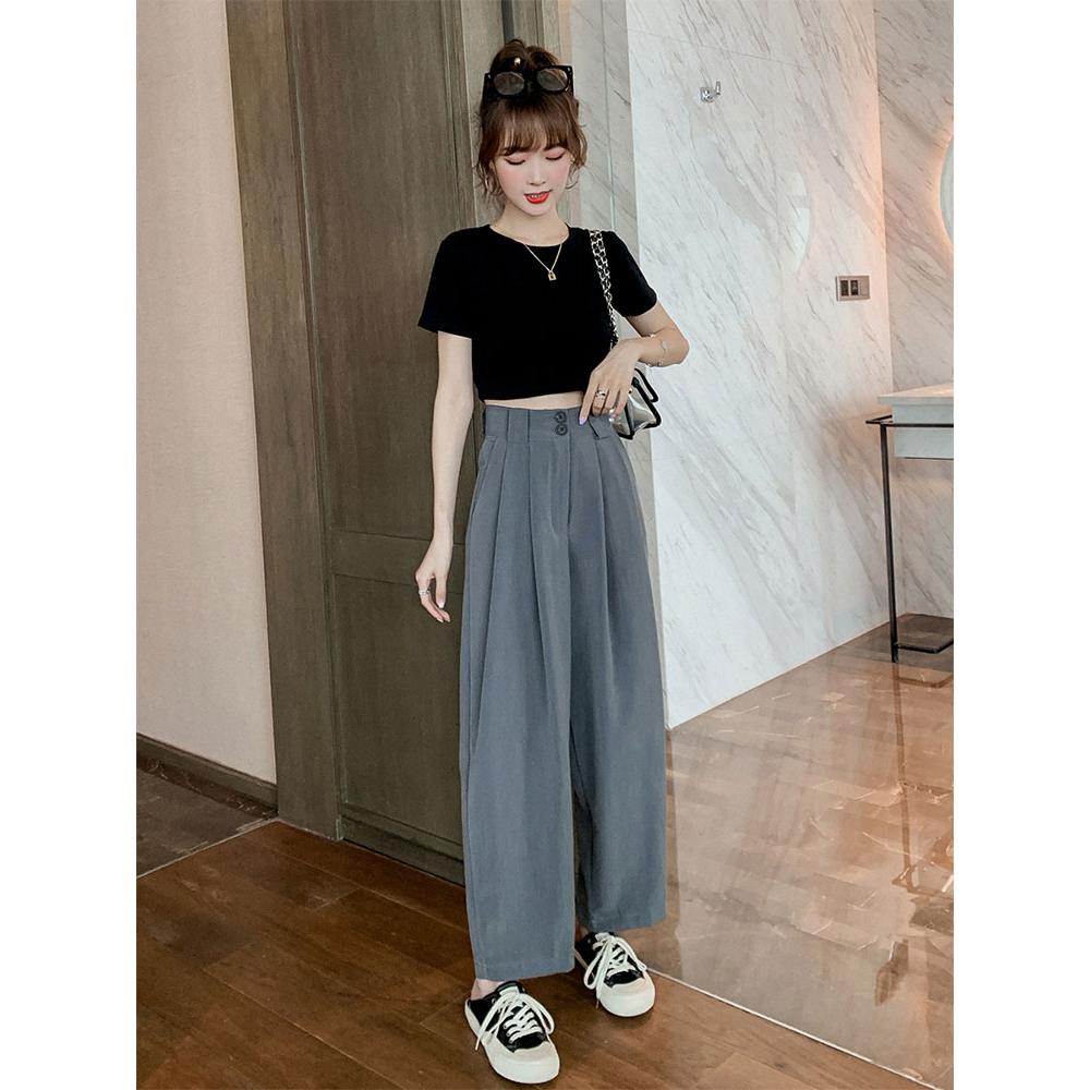 胖妹妹春装新款2025码女装休闲西装裤直筒阔腿女裤子宽松显瘦潮