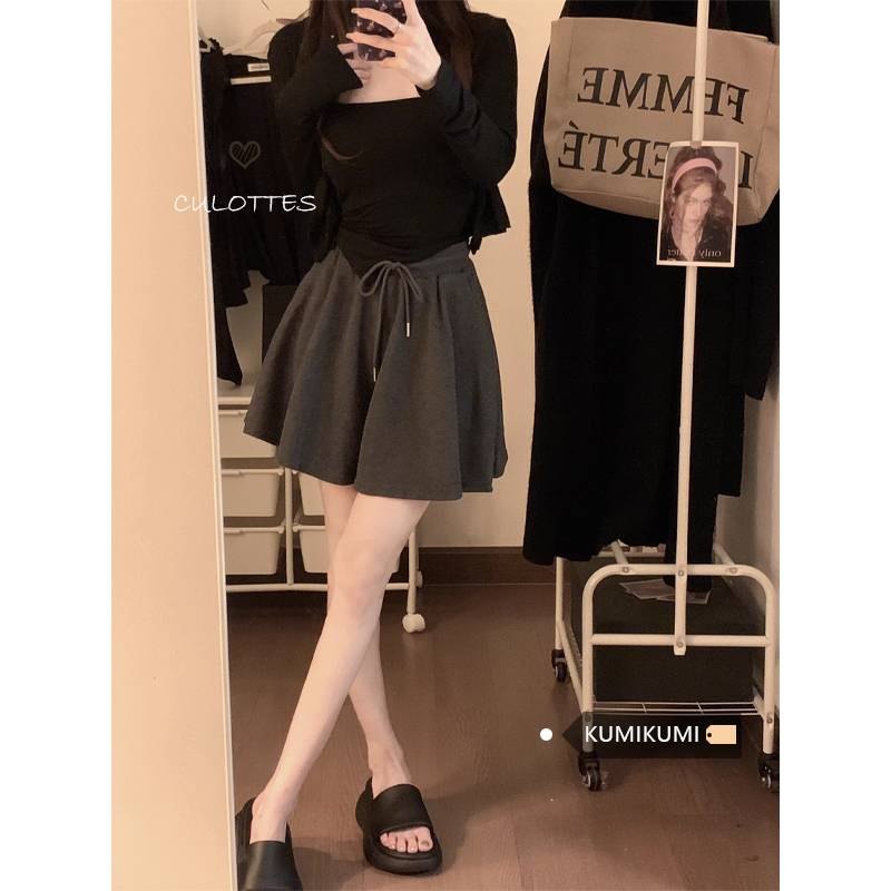 灰色运动裤休闲裤女装夏季松紧腰短裤宽松阔腿裤裙小个子显瘦裤子