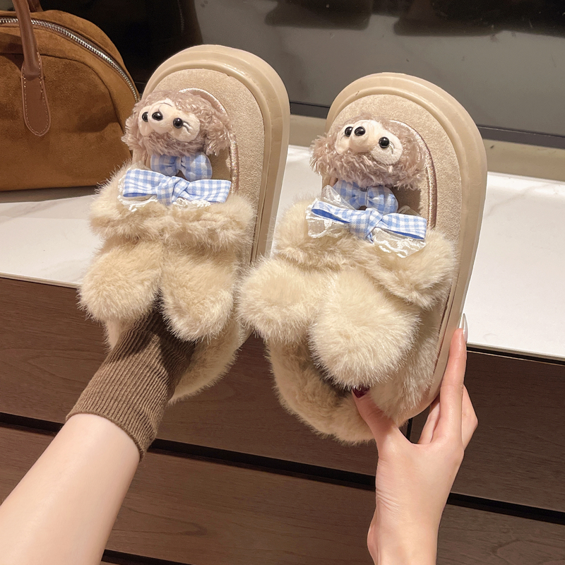 山吉可爱卡通雪莉玫棉鞋女