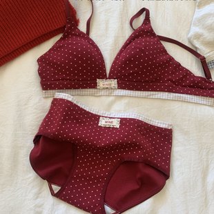 潮 女士聚拢小胸显大文胸2026本命年爆款 日本红色内衣纯棉内裤 套装