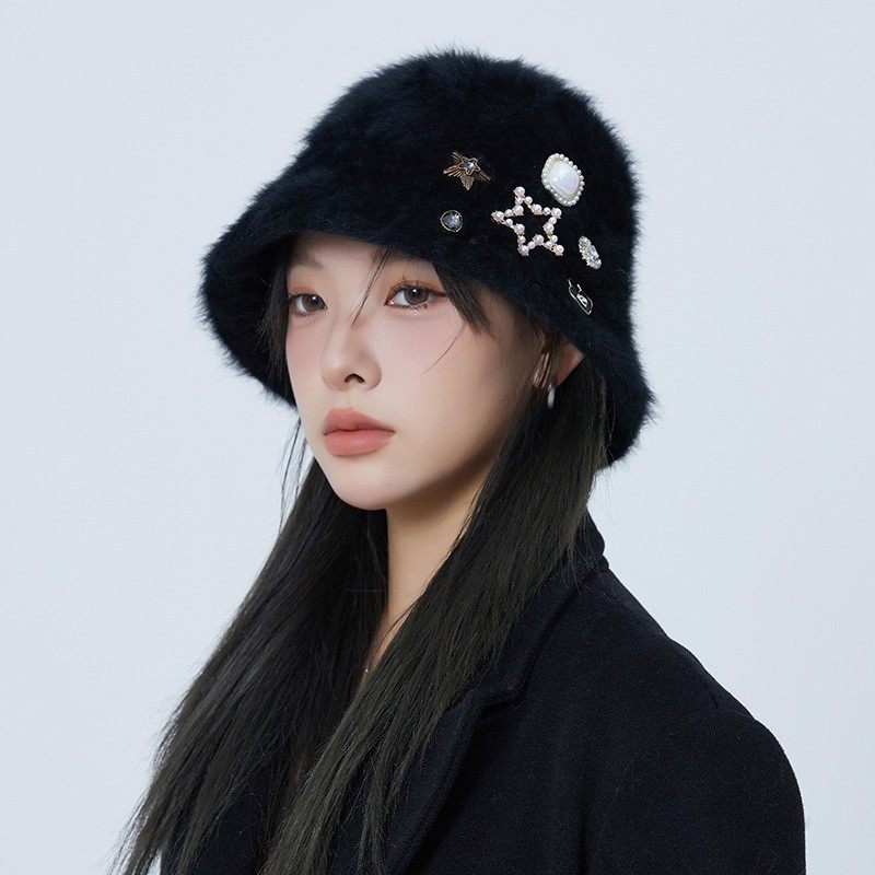 日本手工水钻秋冬季加厚兔毛毛线帽女时尚保暖护耳网红轻奢水桶帽,服饰配件/皮带/帽子/围巾,帽子,淘宝优惠券,粉丝福利购,淘宝优惠卷