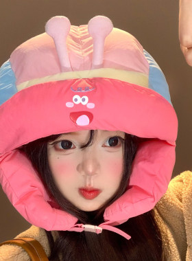 山吉可爱拼色蜗牛充棉护耳帽女