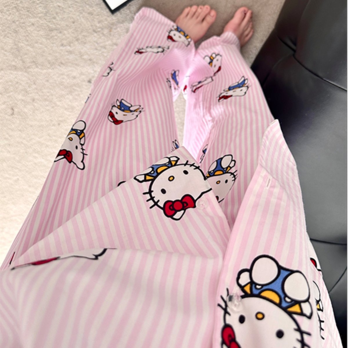 山吉卡通条纹HelloKitty印花睡衣