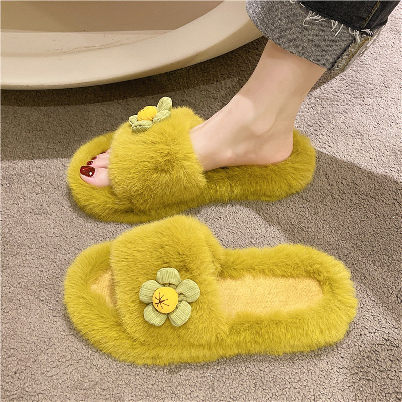 山吉花朵毛毛拖鞋女外穿