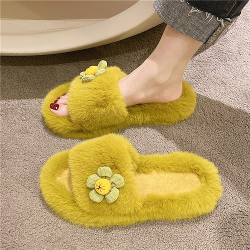 山吉花朵毛毛拖鞋女外穿