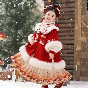 汉服女童明制儿童新款拜年服冬季过年国风唐装冬装马面裙套装