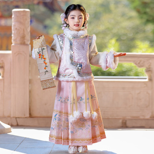 女童马面裙套装国风古装公主裙子冬季2026新款儿童格格服汉服冬款